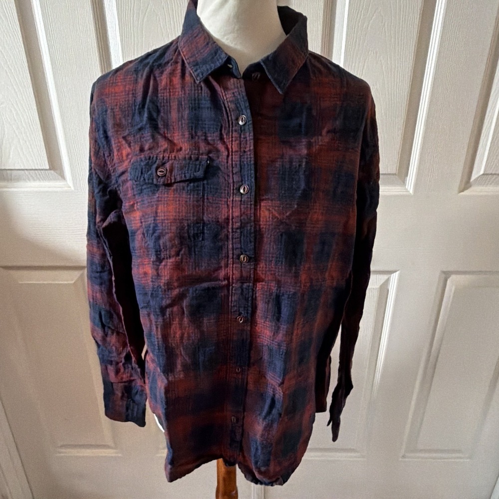 Bridge & Burn Women Large Plaid Flannel Shirt Button Down Portland PNW Outdoor